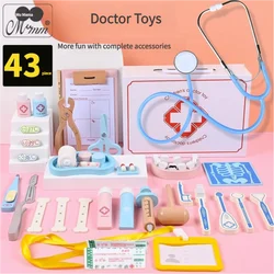 Wooden simulation 43 baby injection doctor experience children's wooden play house small doctor toy set