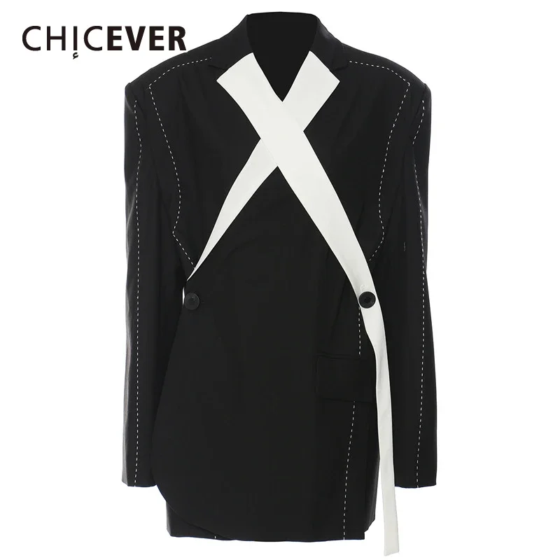 CHICEVER-Blazer de Styliste Surdimensionné à Manches sulfpour Femme, Bouton Épissé, Minimaliste