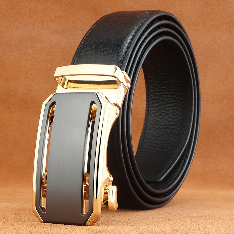 

High quality Men's designer belts classic automatic buckle genuine leather luxury brand business belt coffee