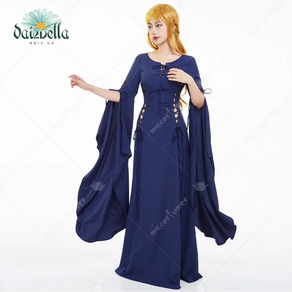 DAIZBELLA Women\'s Medieval Renaissance Dress Lace-up Vintage Wedding Dress with Long Trailing Sleeves Cosplay Costume