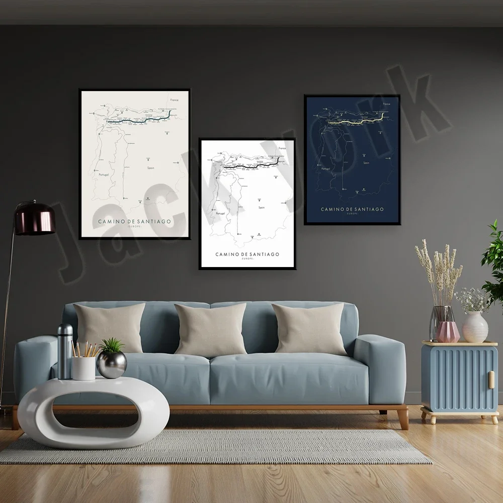 Camino de Santiago Trail Map | Camino Hiking Trail Map | Camino de Santiago Poster | Santiago de Compostela | Trail Map Art