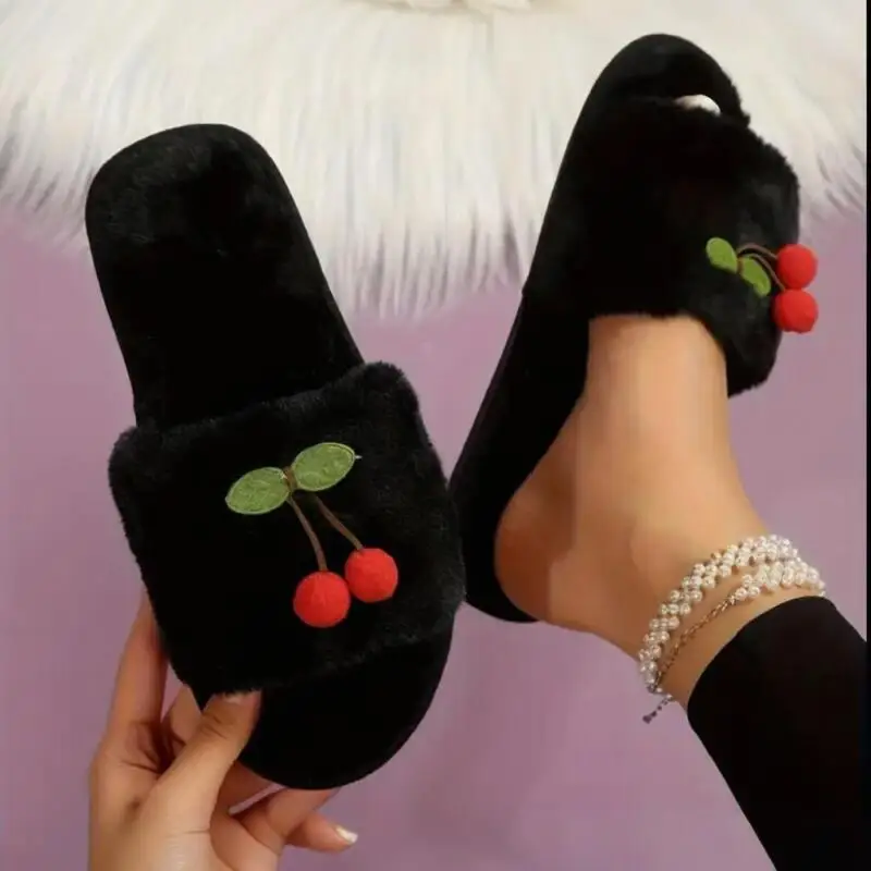 Niedliche Erdbeer-Plüsch-Hausschuhe für Damen, Winter 2026, Weiche Flauschige Plüsch-Innenschuhe, Komfortable Weiche Sohle, Warme Schuhe, Größe 45 – Detail 2