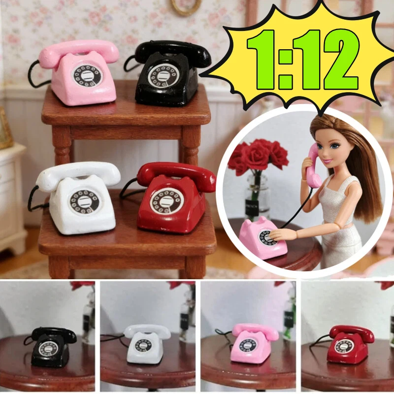 

New 1:12 Doll House Miniature Simulated Telephone Vintage Dollhouse Furniture Dollhouse Miniature Phone Model Rotary Mini Phone
