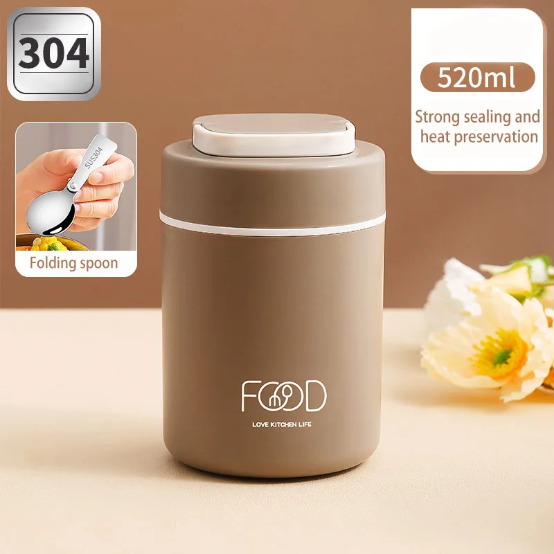 Zosei 520ml 304 Stainless Steel Lunch Box Tea Cup with Spoon Food Heat Capacity Portable Thermos Heat Capacity Bag Set