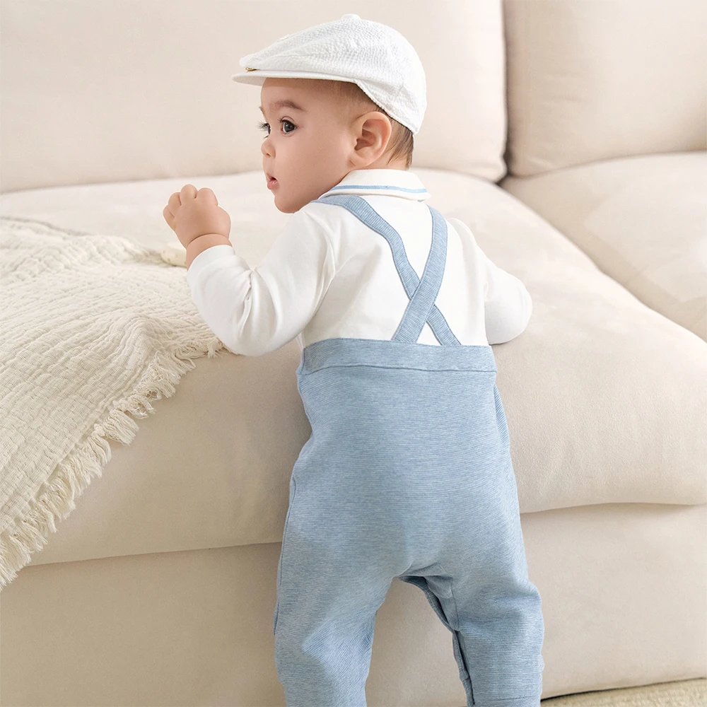 Dave Bella Spring Long Sleeve Baby Jumpsuit Boys Fake Two-pieces Romper Cotton Newborn Creeper Party Clothes DB1260822