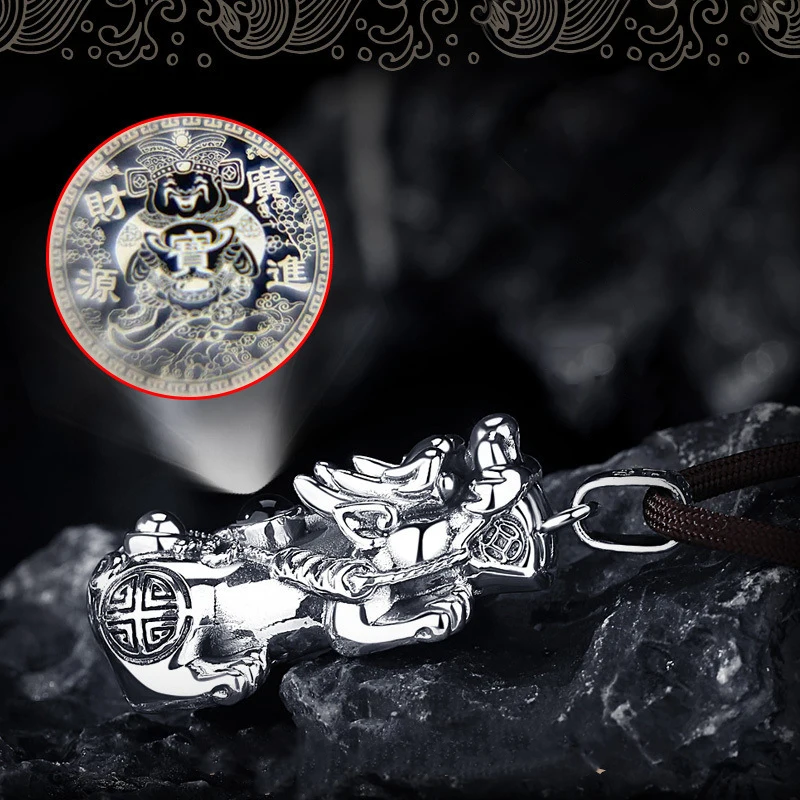 925 Silver Divine Beast Pixiu Pendant for Men with Vintage Projection Design Exquisite Chinese Style Necklace Charms Jewelry