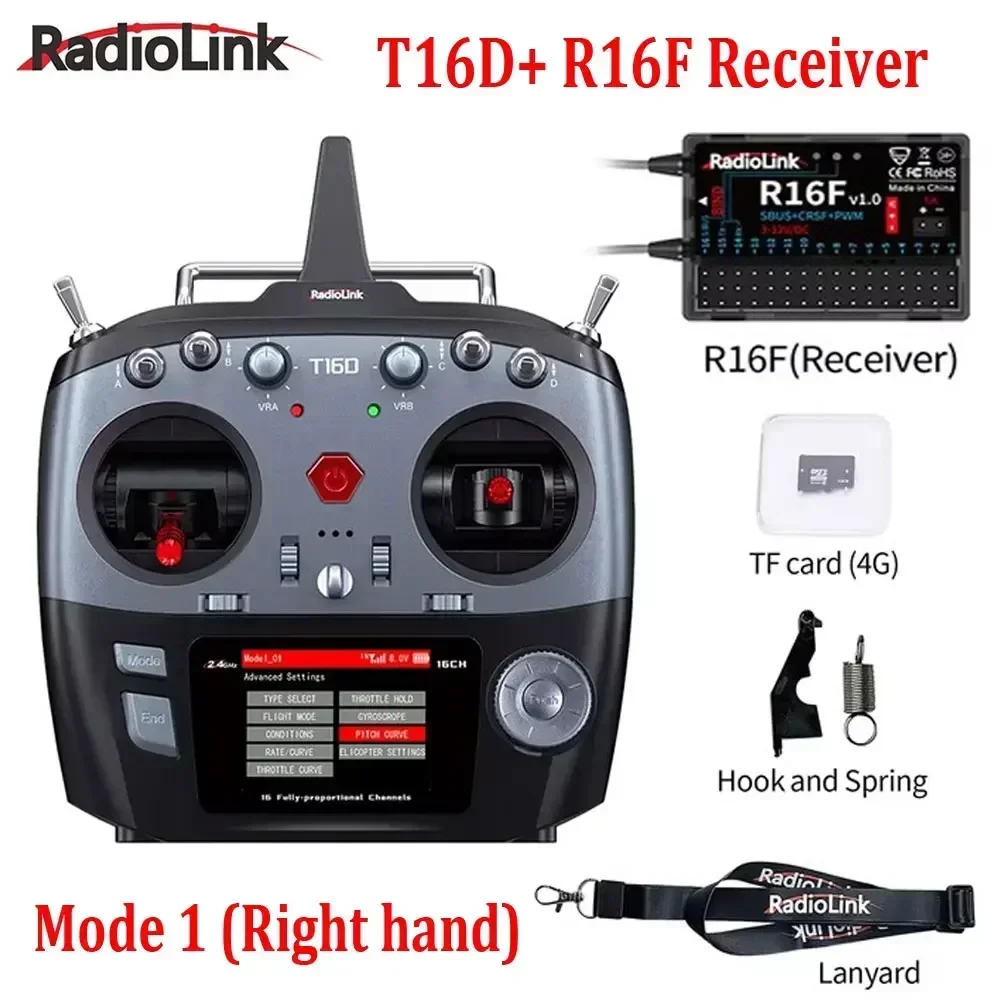 RadioLink Nieuwe T16D 16 Kanalen RC Zender 2.4GHz met R16F Ontvanger Afstandsbediening voor RC Auto Boot Drone