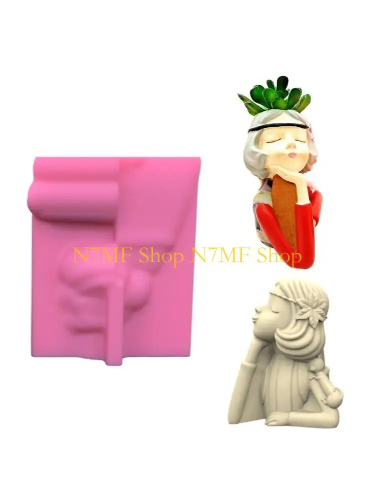 

N7MF Backpack Girl Concrete Silicone Mold Flowerpot Cement Plaster Molds