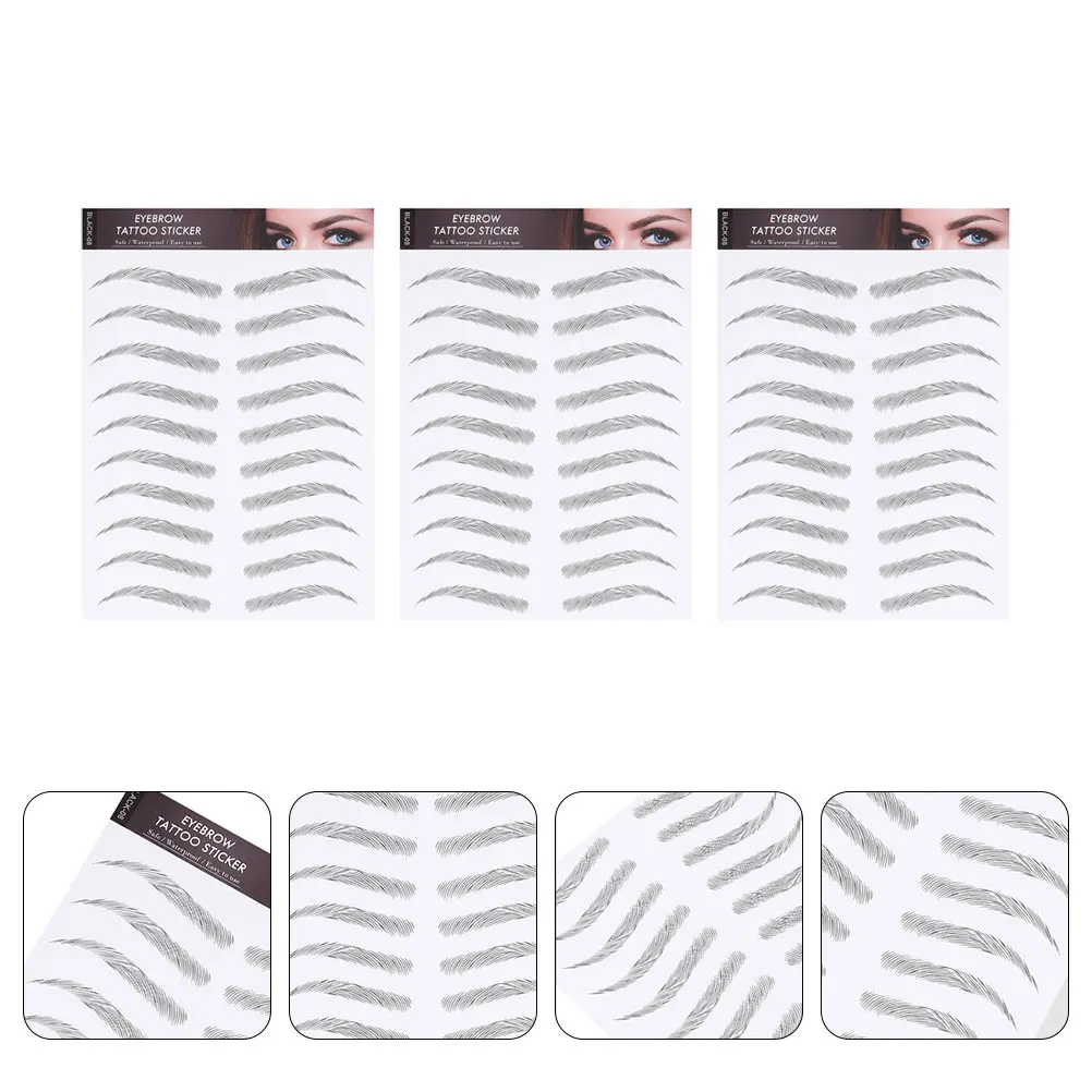 

3pcs Waterproof Eyebrow Stickers Artificial Transfer Tattoos Self Adhesive Eyebrow Tool Stencils Filler for SparseEyebrows Easy