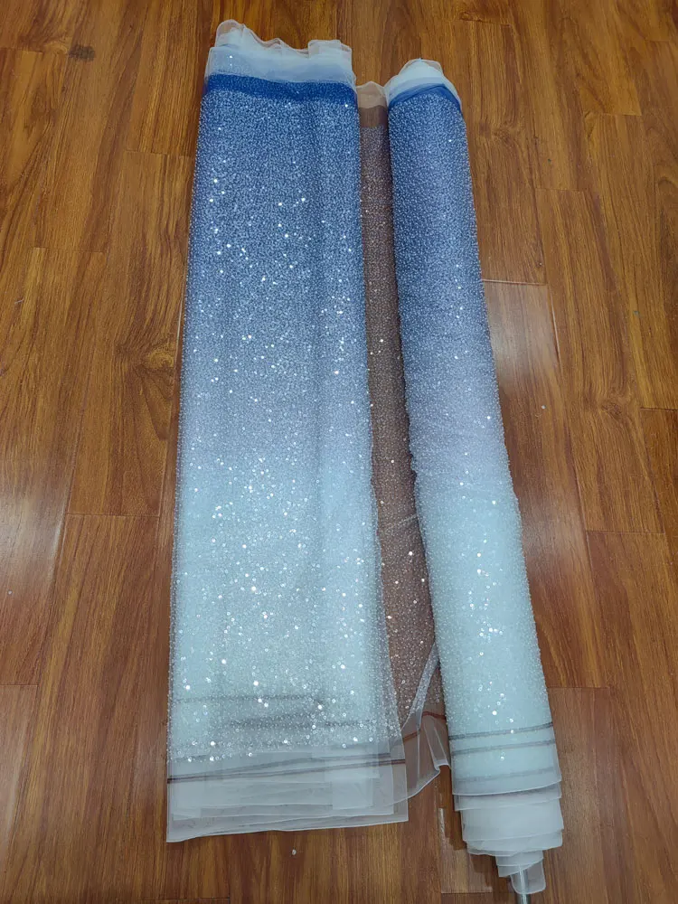 التدرج اللون الأفريقي المطرزة كثيفة شفافة الترتر ثوب مسائي شبكة النسيج فساتين الزفاف الدانتيل المواد #5