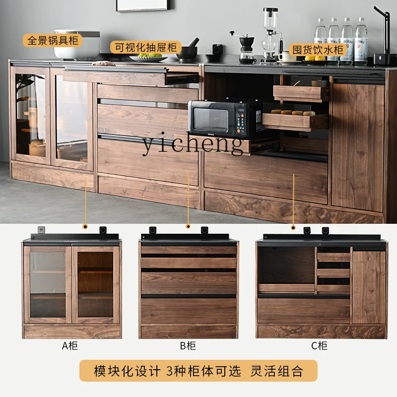 

ZK dining side cabinet solid wood rock slab storage tea cabinet small apartment floor display cabinet decor decoration