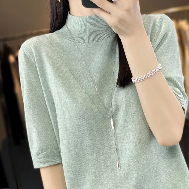 

Fine Imitation Wool Half Sleeve Tops 100% Wool Sweater For Women Women's Soft Cashmere Sweaters LH01 2024