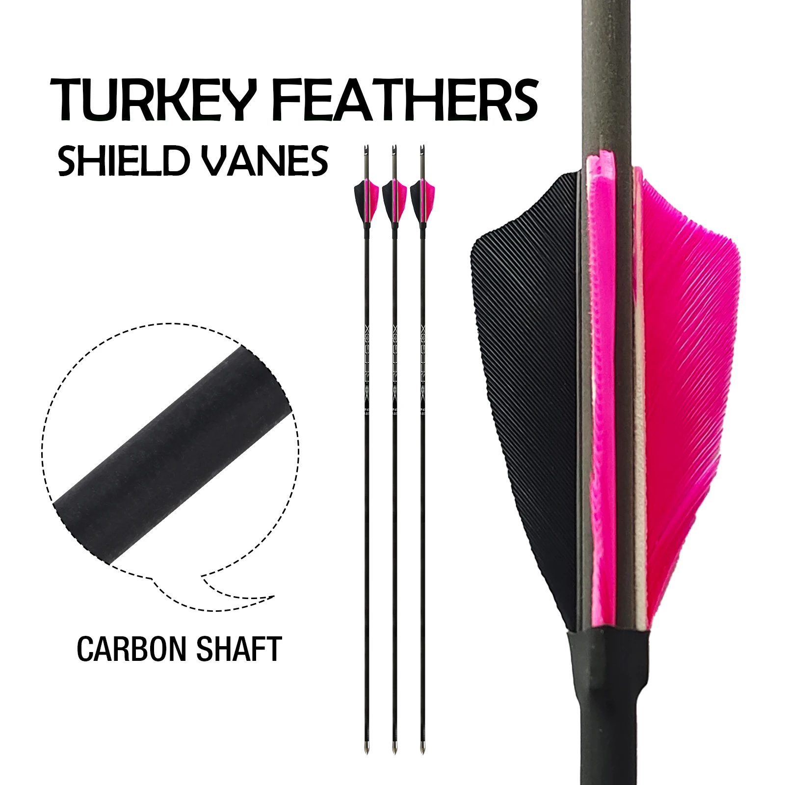 

12pcs ID4.2mm 31 " length Pure Carbon Fiber Arrows with turkey feathers Archery Accessoriies