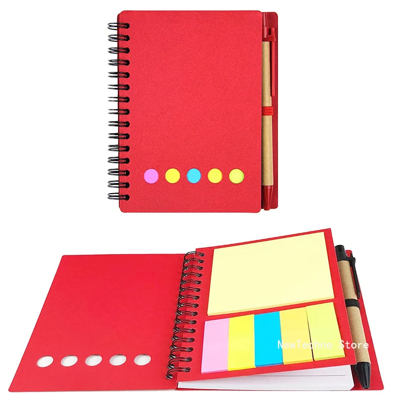 Taccuino a spirale foderato blocco note con copertina In carta Kraft con penna nel supporto note adesive e segnaposto Business Small Notebook