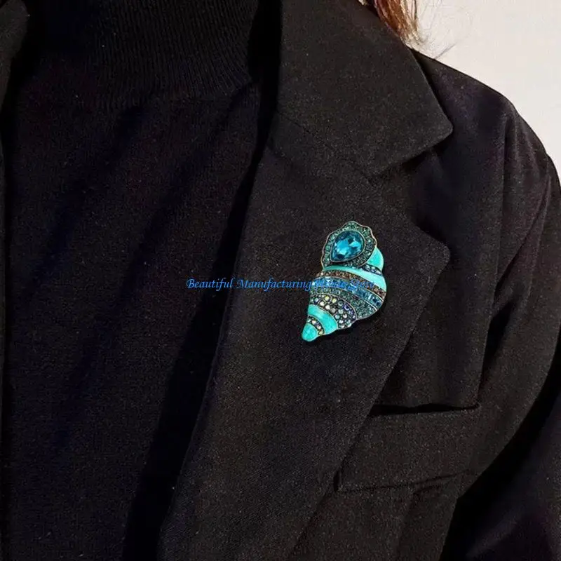 E56A Colorful Rhinestones Conch Brooch Elegant Vibranting Color Drip Oil Designs Accessory for Costumes Enhancements