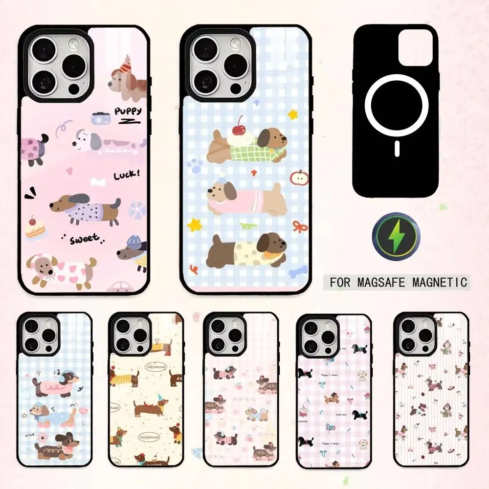 

Чехол для телефона C-Cute-Dachshund K-Kawai для iPhone 17, 16, 15, 14, 13, 12, 11 Plus, Pro Max, магнитный, для беспроводной зарядки Magsafe