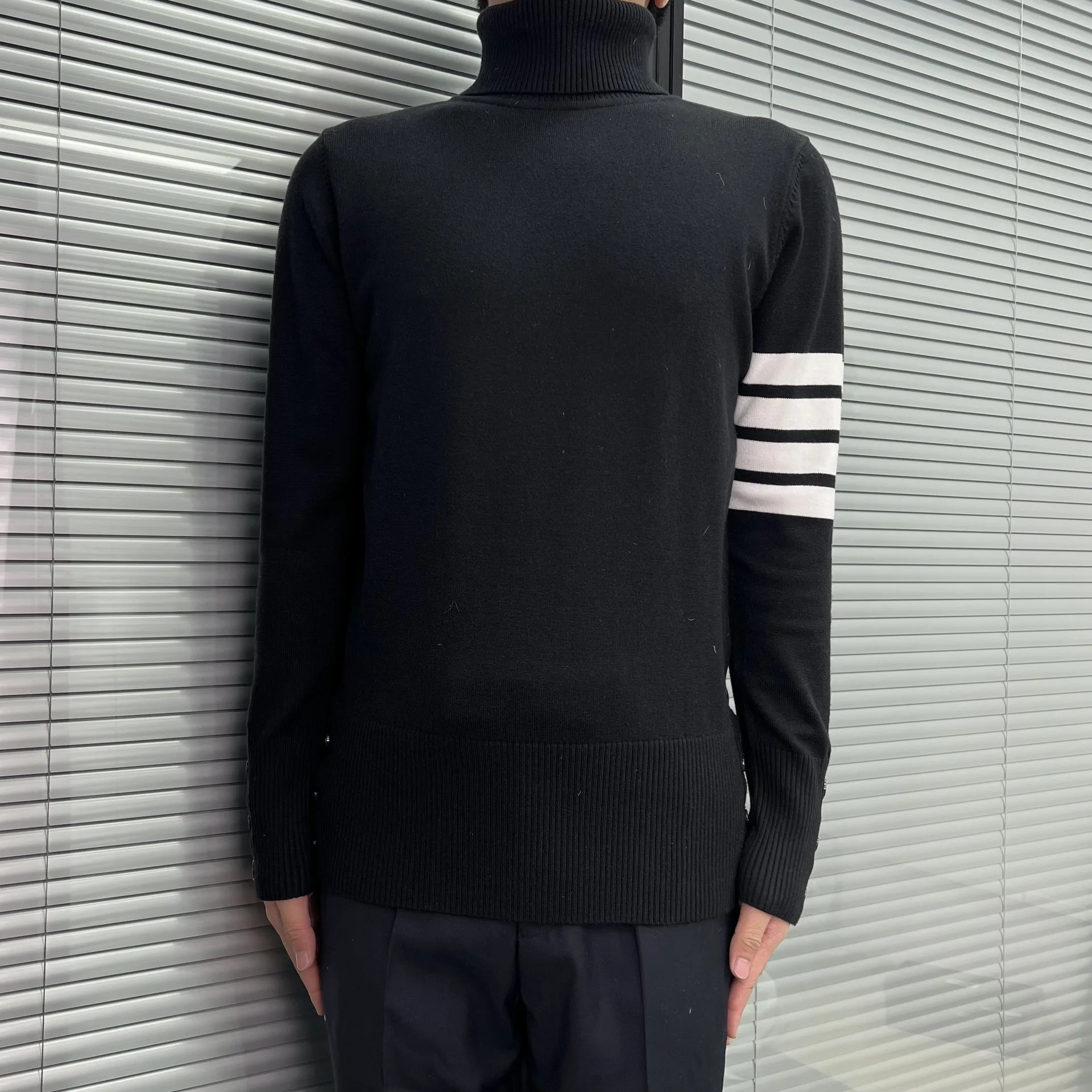 

Мужской модный вязаный свитер с высоким воротником, облегающий, осенне-зимний, с круглым вырезом, хлопковый базовый слой, повседневная одежда