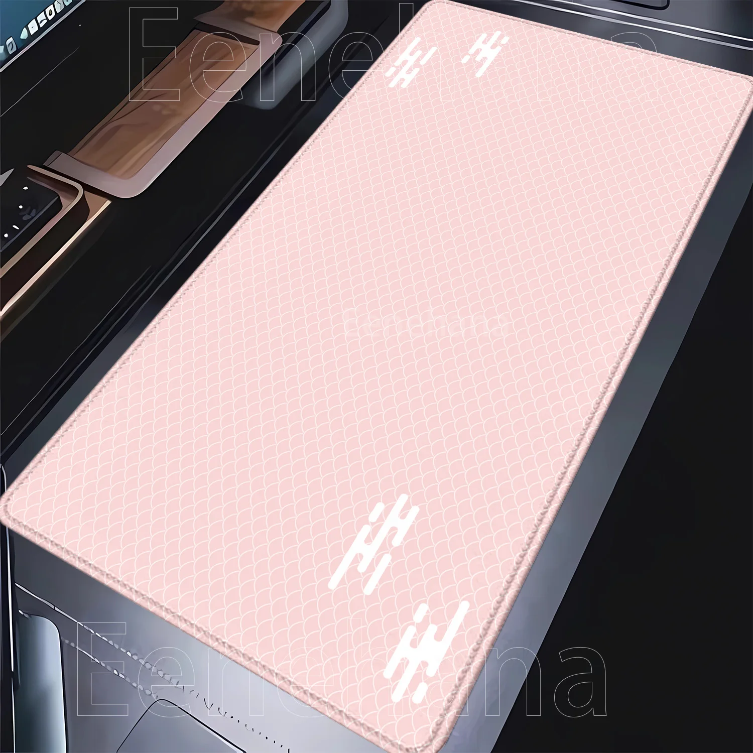 XXL Mousepad Anime Sea wave Art Keyboard Minimalist Diamond Grid Extended Gaming Mouse Pad Light Gray Non-Slip Keyboard Desk Mat