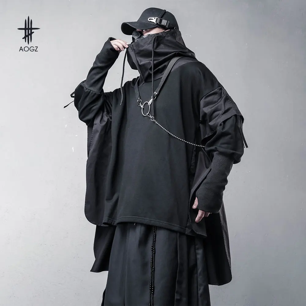 

AOGZ осенне-зимние толстовки большого размера, свободные толстовки, пуловер с капюшоном, мужские повседневные топы с длинными рукавами, техническая одежда, уличная одежда, лоскутное шитье