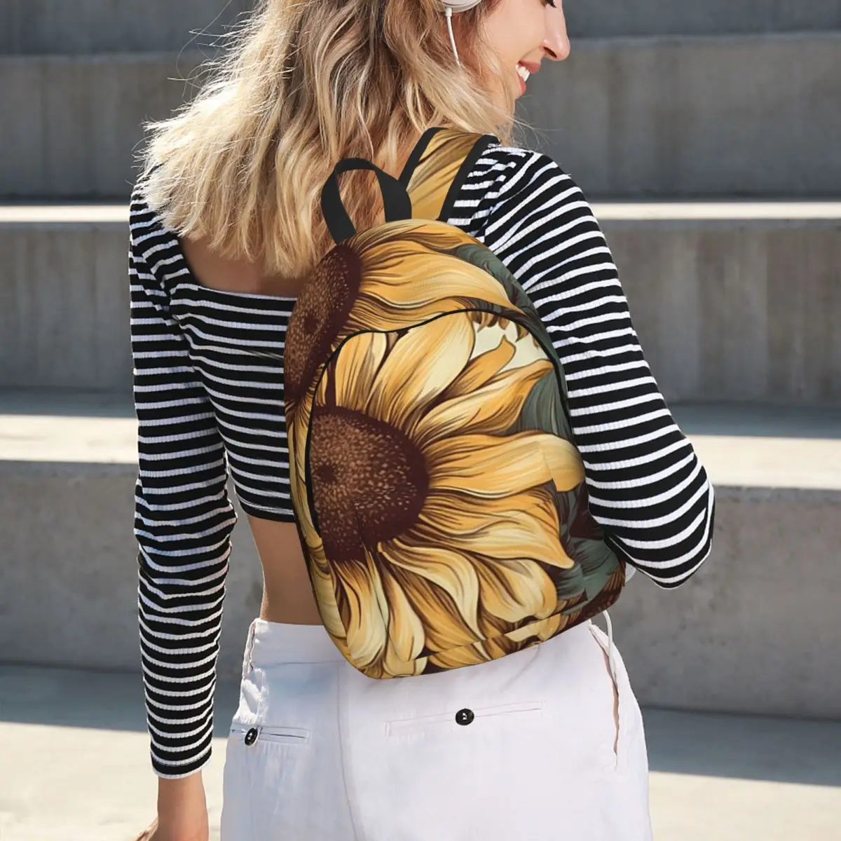 Golden Sunflower Cluster Vintage Botanical Drawing Student Backpack School Bag Hiking Travel Daypack for Bookbag Shoulder Bags