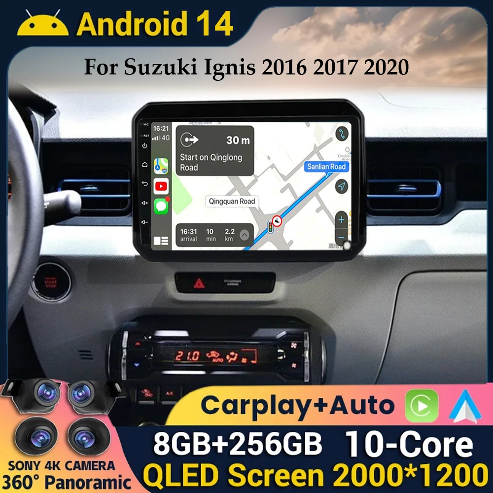 

Android 14 беспроводной авто Carplay для Suzuki Ignis 2016 2017 2018 2019 2020 автомобильный радиоприемник мультимедийный видеоплеер Navi GPS стерео DSP