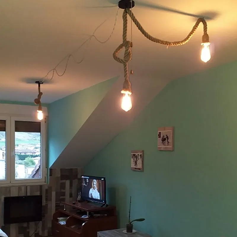 MANVIV sznurek z konopi w stylu Vintage lampa wisząca podstawa E27 żyrandole AC85V-265V lampy wiszące przemysłowej kreatywna dekoracja domu na