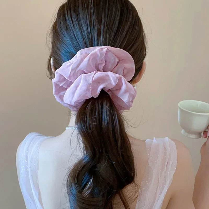 Jednokolorowa siateczkowa przędza Scrunchies elastyczne gumki do włosów liny dla kobiet dziewczynki wysoki kucyk modne dodatki dziewczęce codzienne nakrycia głowy — zdjęcie 5