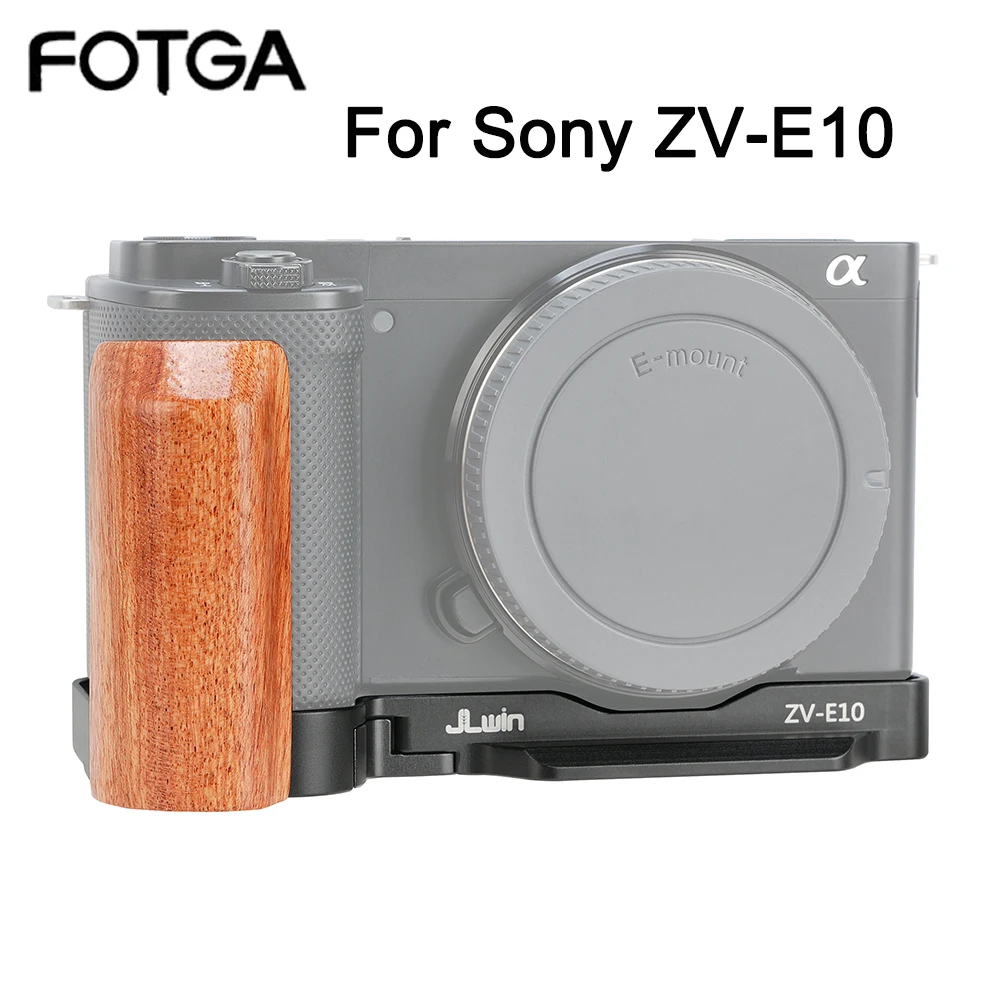 

FOTGA ZVE10 L Plate Bracket Board For Sony ZV-E10 DSLR Camera Wooden Side Handle Hand Grip Quick Release Plate Rig Kit Protectiv