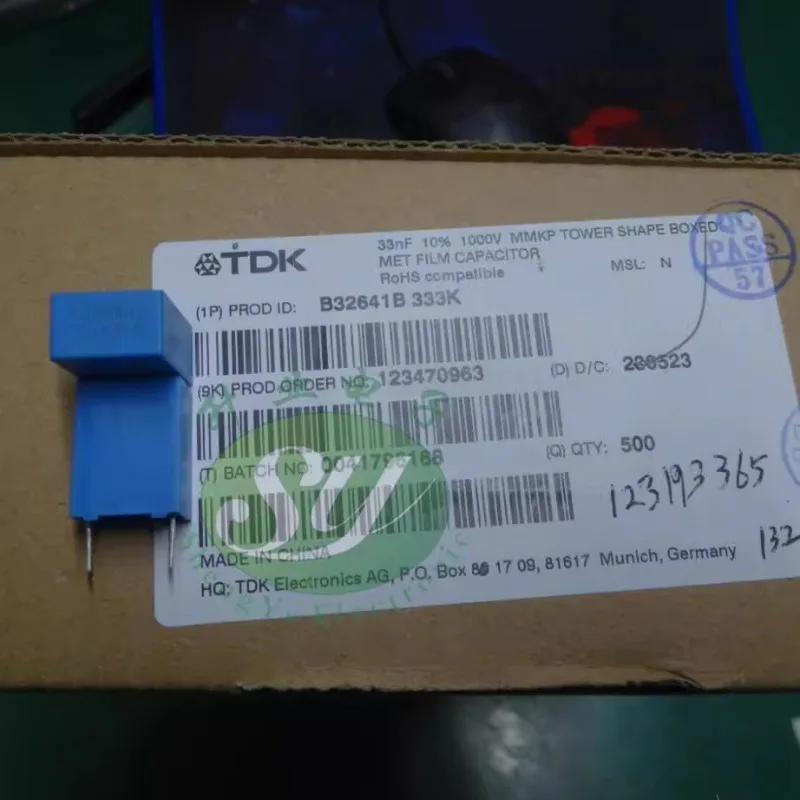 

10PCS EPCOS 0.033uf/1000v 33nf 333 New 10MM thin film capacitor B32641B333K