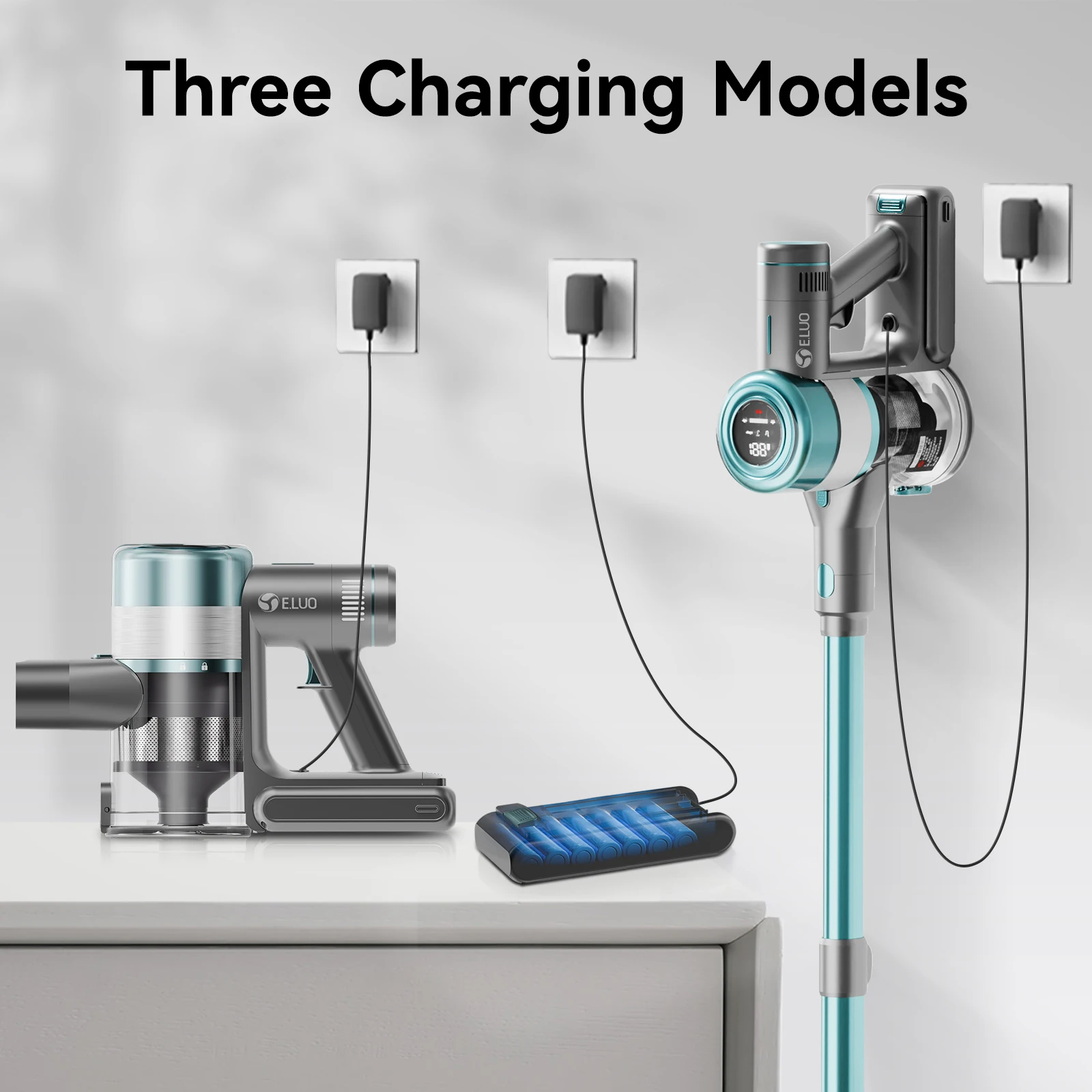 E.LUO Portable Cordless Vacuum Cleaner 400W 28kPA 60Mins Handheld Vacuum Cleaners for Home/Pet/Carpets/Hard Floors Touch Screen