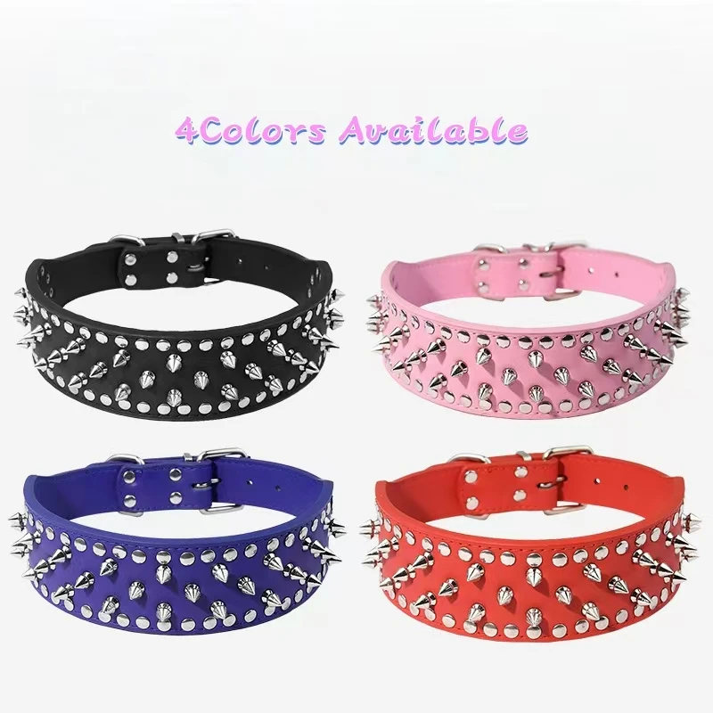 Fashion Unique Spiked Rivet Pet Collar for Medium&Big Dogs, Anti-bite Stud PU Leather Collars