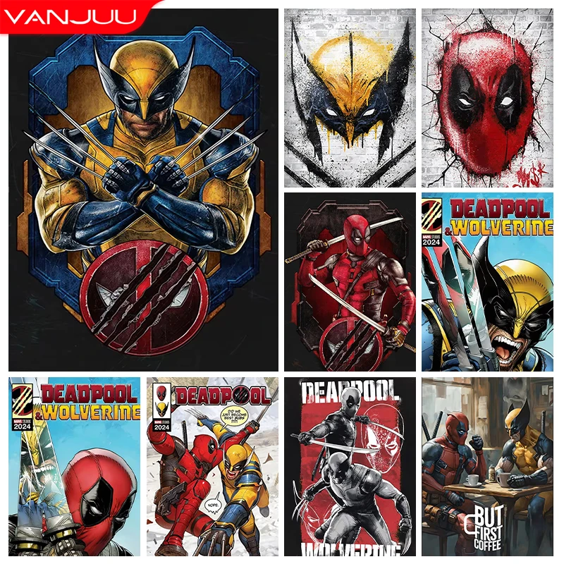 Deadpool and Wolverine Diamond Painting Kit 5D Marvel Superhero Diamond Embroidery Full Diamond Mosaic Art Decoration Picture