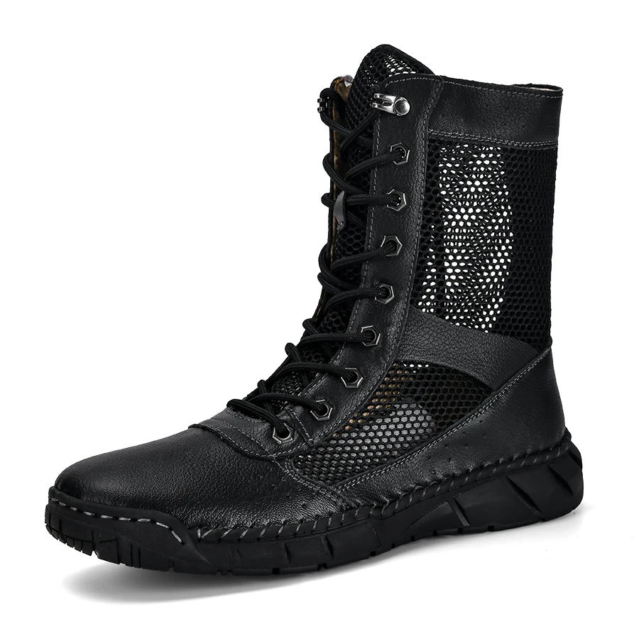 

Новые летние мужские ботинки, модные уличные мужские походные ботинки, дышащие мужские ботильоны ручной работы с высоким берцем, нескользящие мотоциклетные ботинки