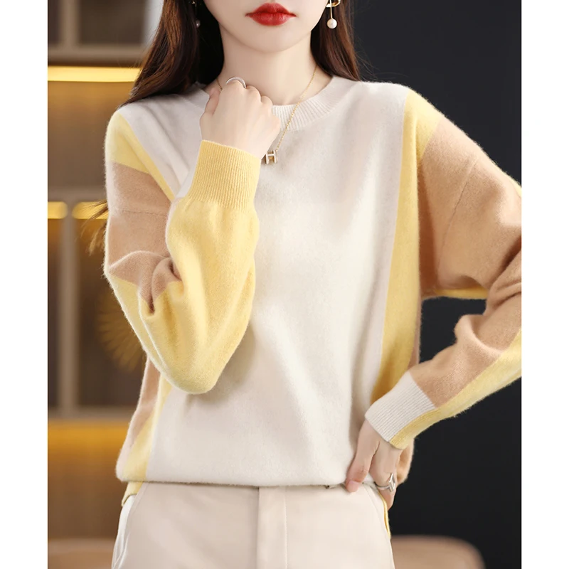 2023Autumn And Winter New Cashmere Sweater Women's Round Neck Long Sleeve Pullover 100% Pure Wool Gradient Color Temperament Top