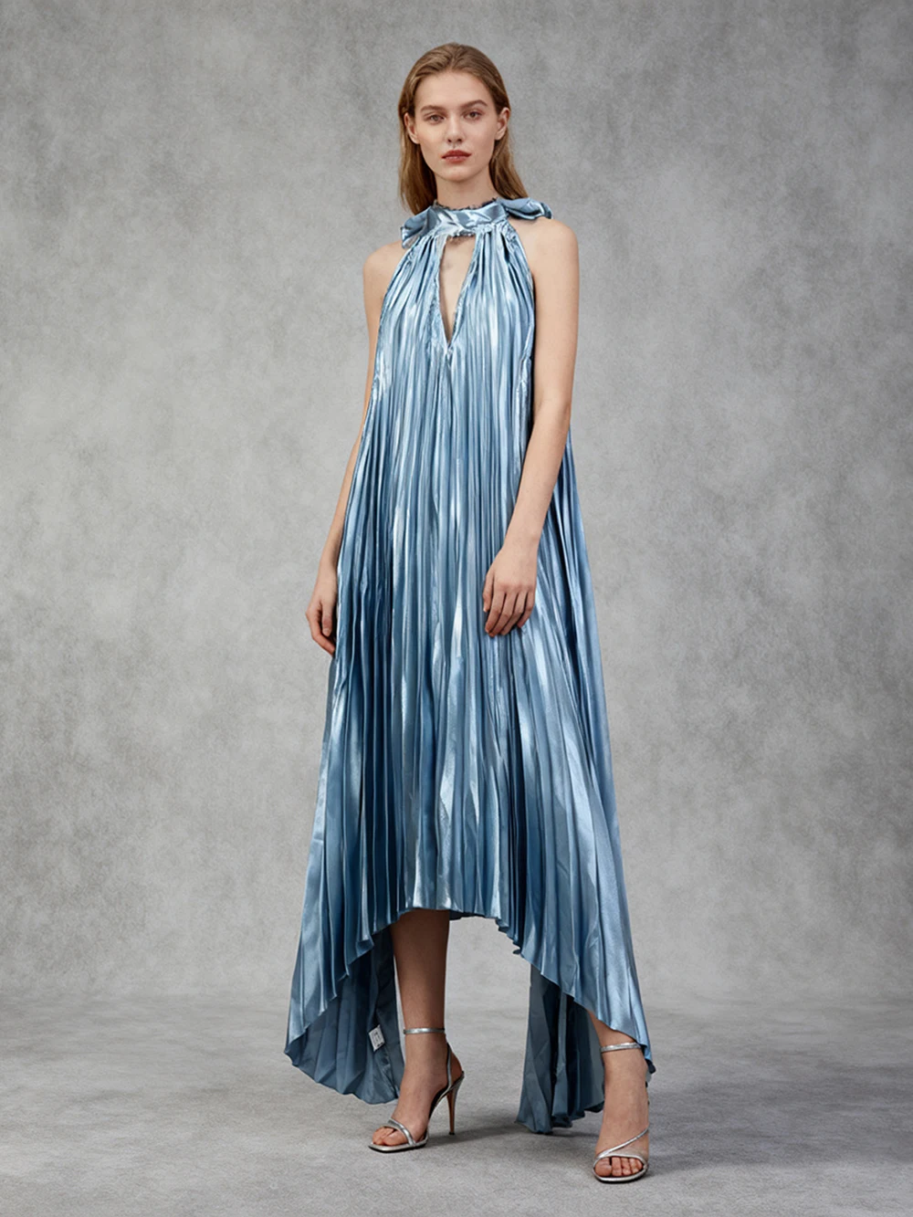 

Modphy элегантные платья для женщин на шнуровке без рукавов с высокой талией плиссированное платье женское длинное платье с лямкой на шее и открытой спиной