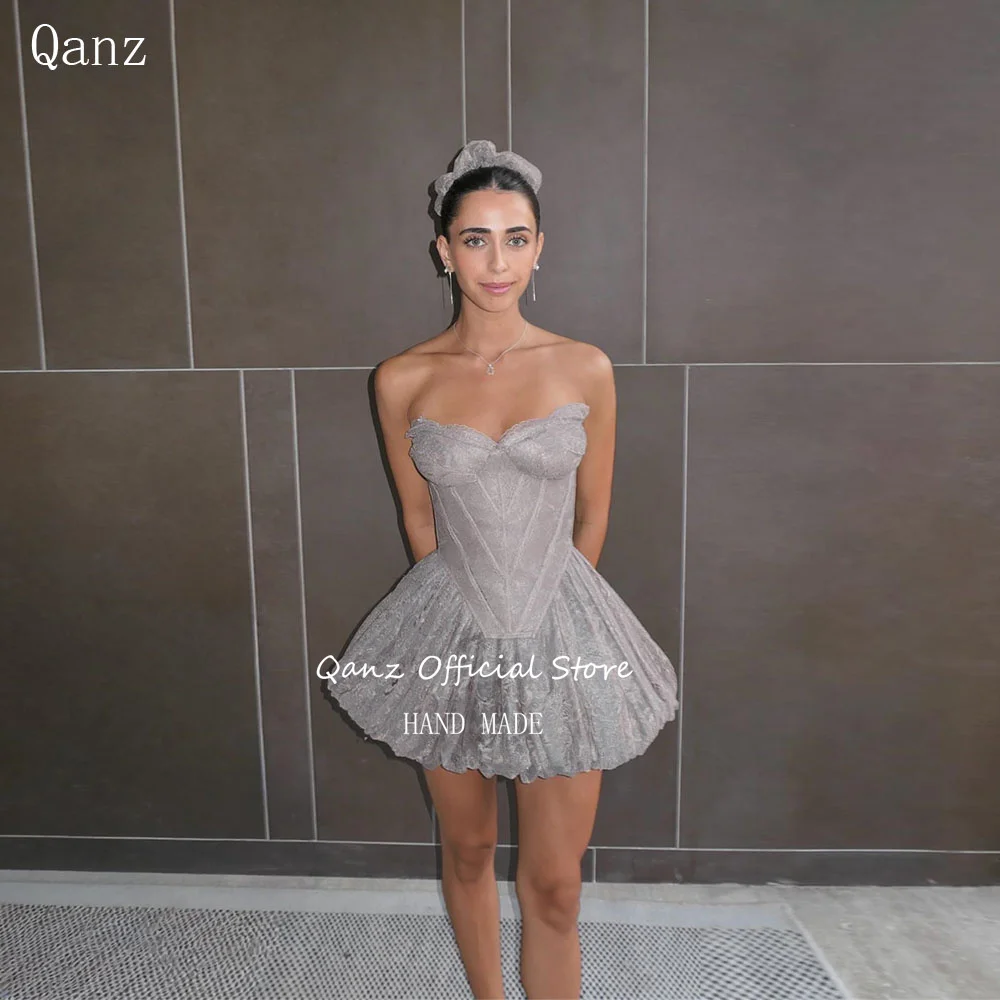 

Qanz Роскошные платья для выпускного вечера Мини-платье трапециевидной формы для выпускного вечера с кружевными аппликациями Пышный корсет в форме сердца Платье для дня рождения по индивидуальному заказу