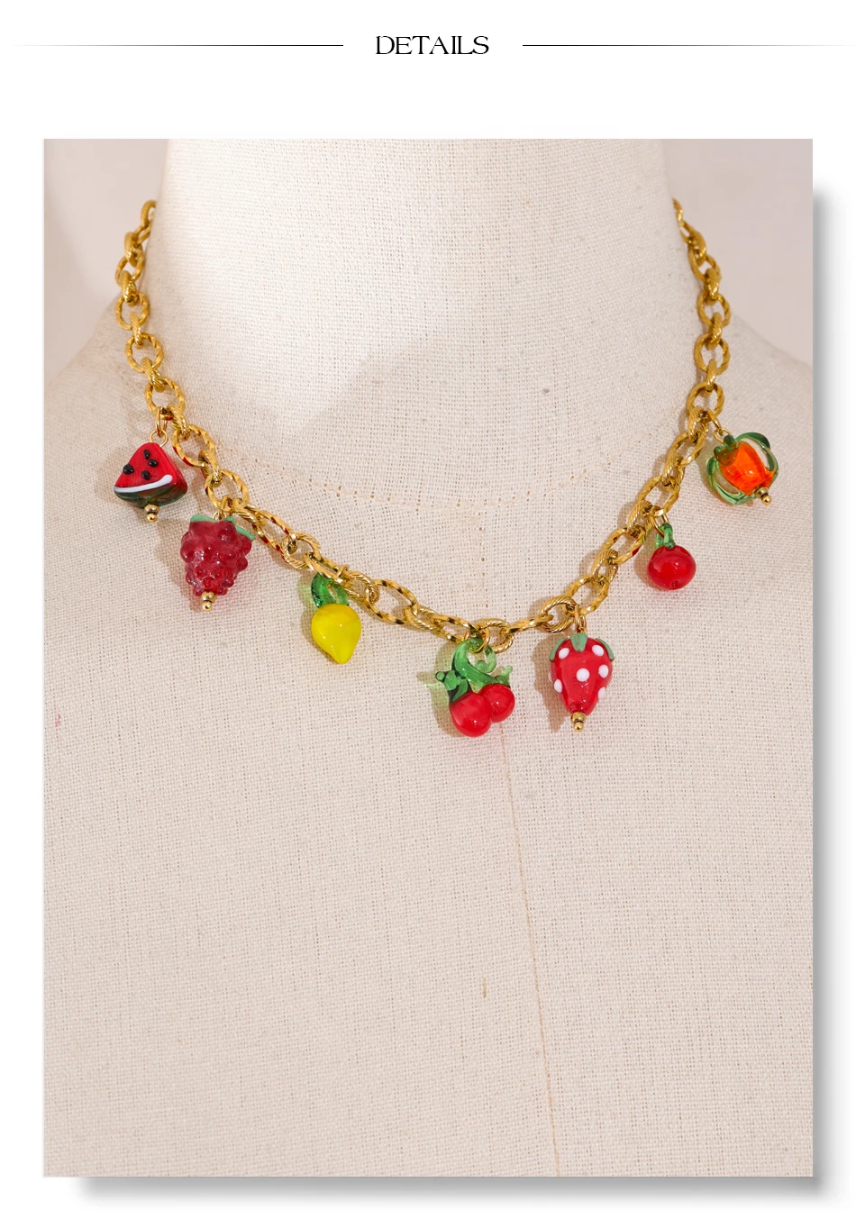 Yhpup Sweet Spring Summer Colored Glaze Fruit Charm Anhänger-Halskette, goldfarben, Edelstahl, trendiger Schmuck – Detail 12