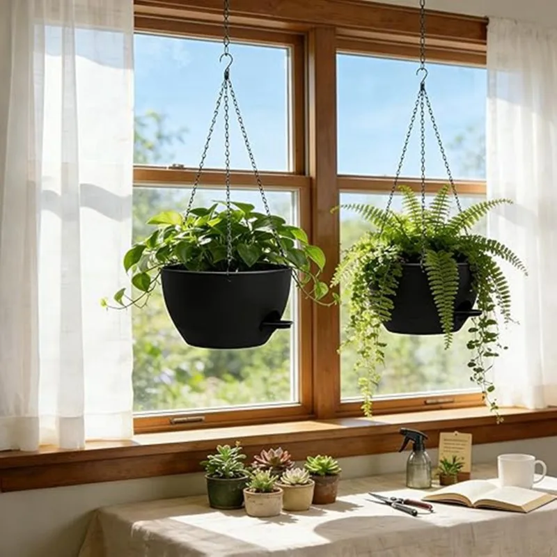 

Подвесной цветочный горшок A76X с отсоединяемым основанием, 2-секционный, большой, с функцией самополива, идеально подходит для комнатных и уличных растений.