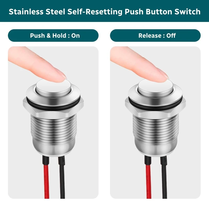 6Pcs Pressure Switches,12 Mm Momentary Pressure Switch, Metal Waterproof Button, Protruding Pressure Switch With Wire