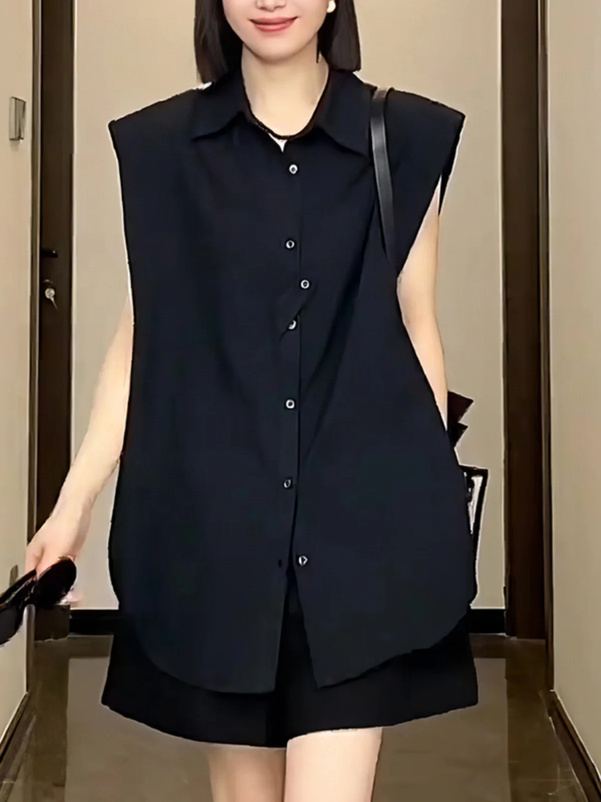 

Bla Svel Ne Button up irt Commute Slimming Versatile Top Korean Sle Summer New Arrival G90027