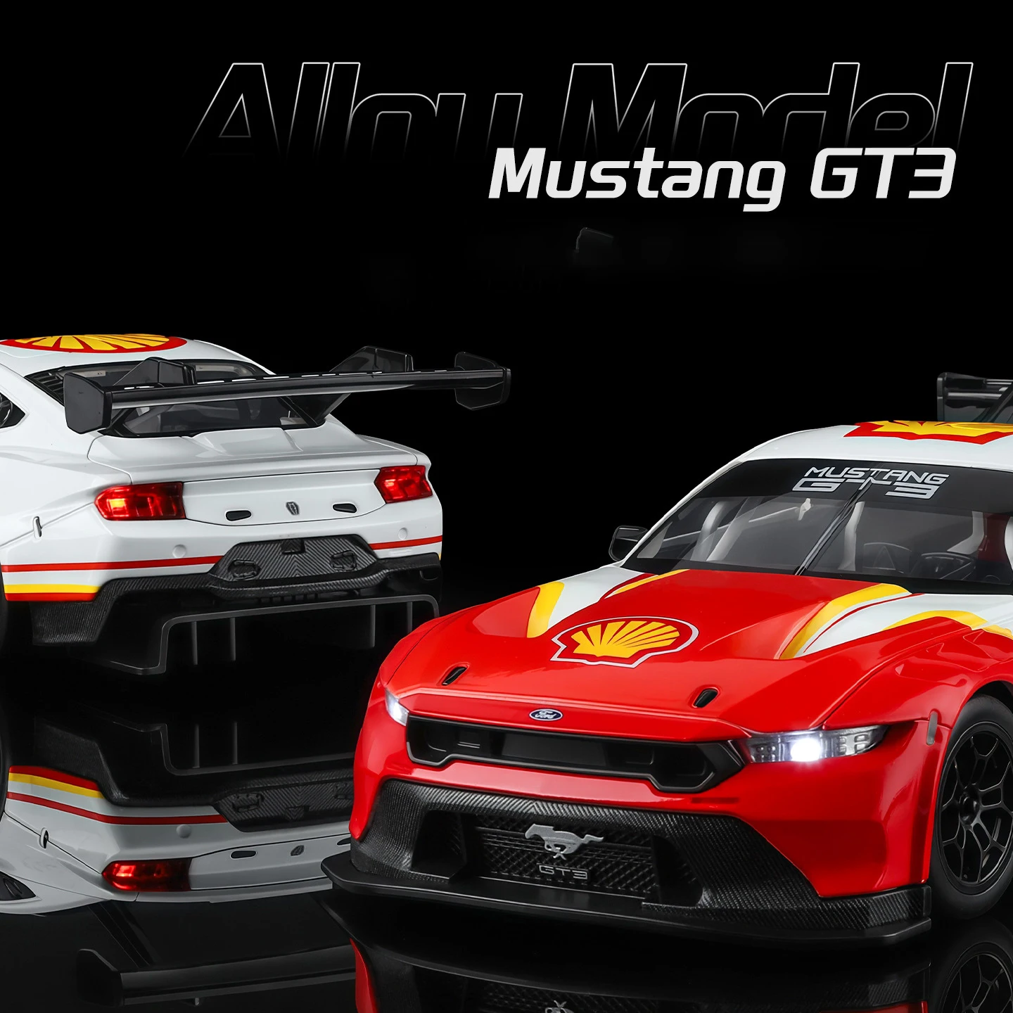Nuevo modelo de coche de aleación Ford Mustang GT3 1:24, sonido y luz, juguete coleccionable para niños, regalo de cumpleaños