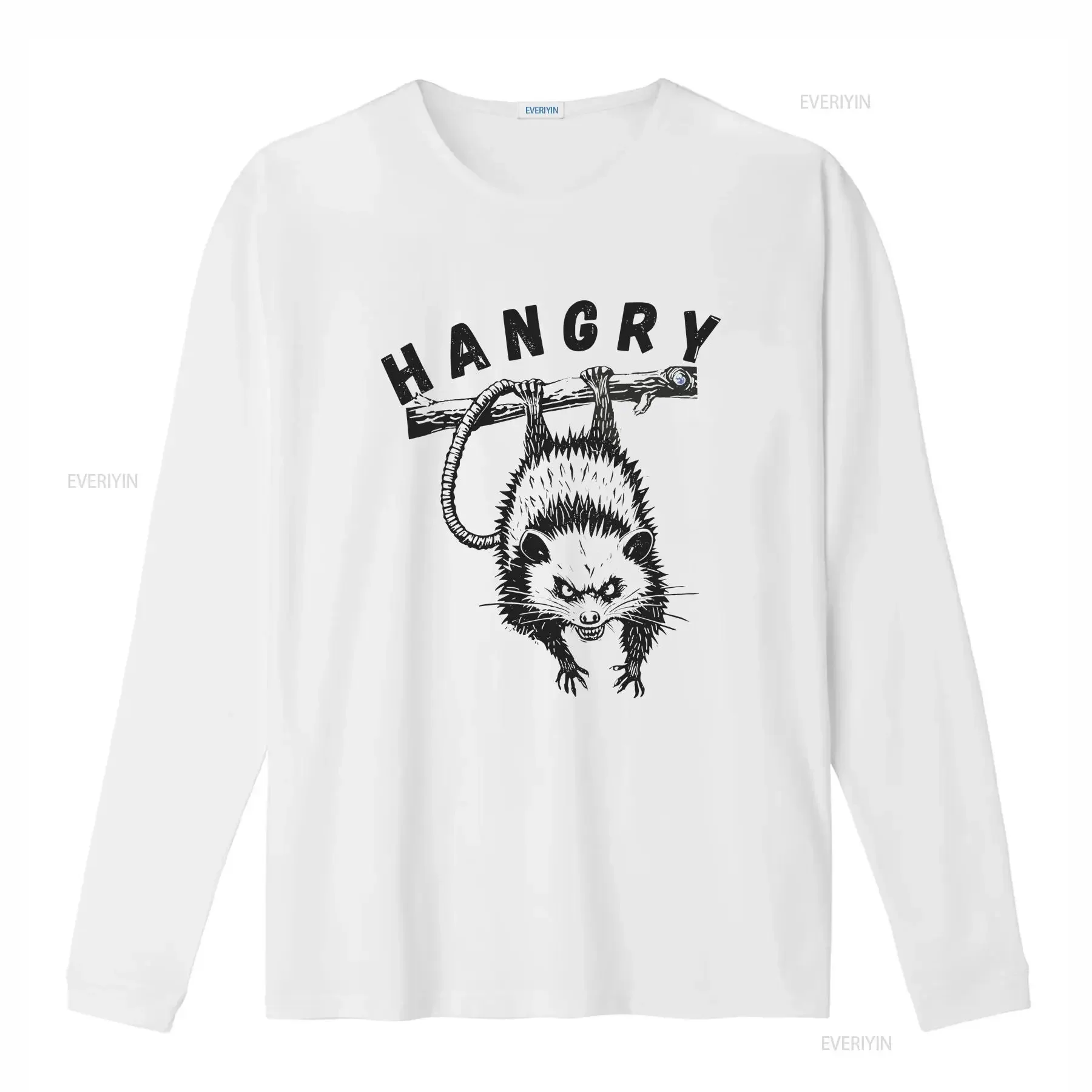 Hangry Possum T Shirt Linocut Style Funny Saying Feral Girl Comdort Colors for Girls Trip Hungry Foodie vintage Washed Casual