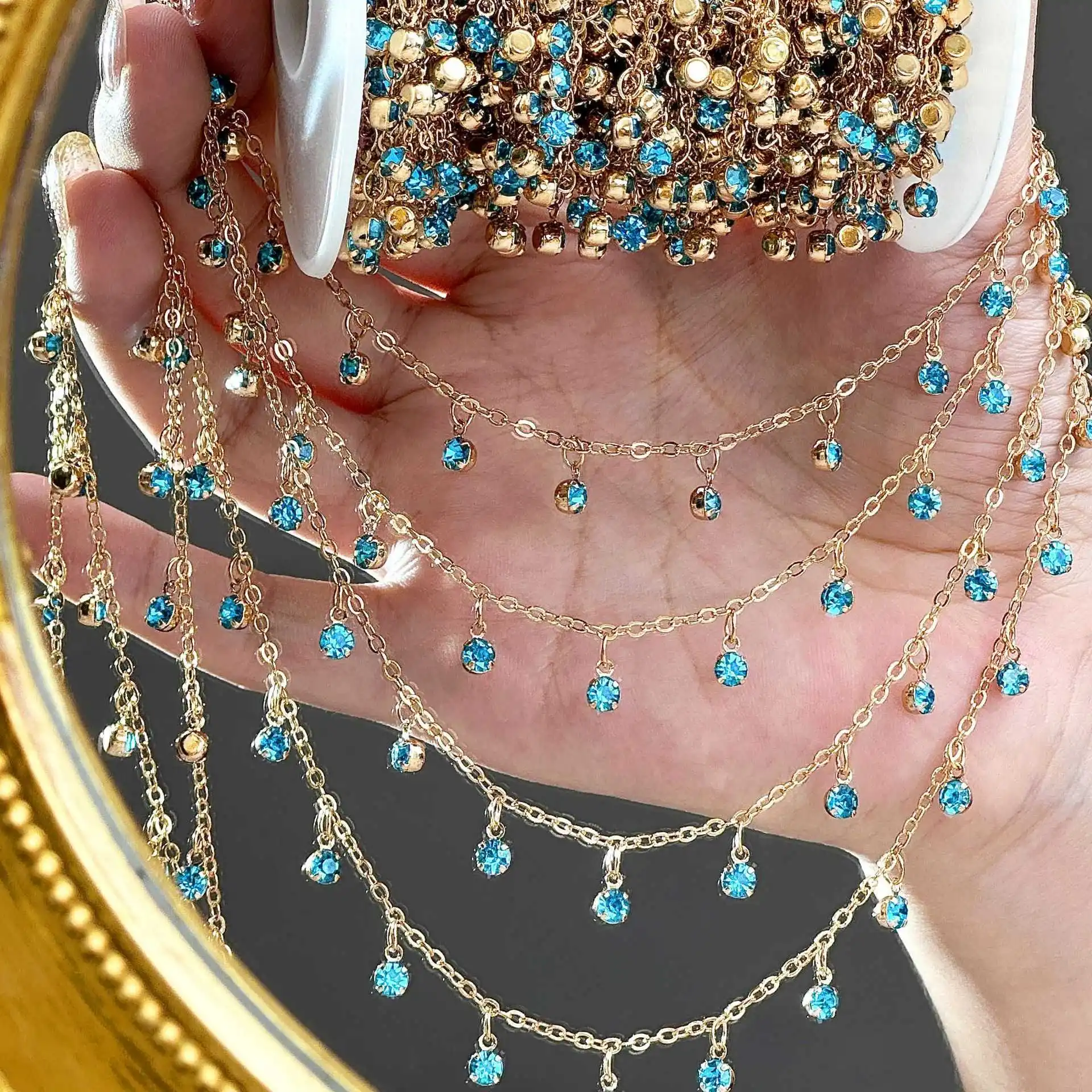 DIY Crystal Glass Rhinestone Dangle Charm Bead Copper Chains