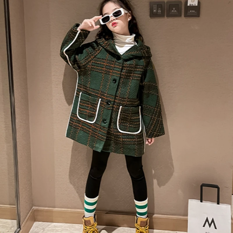 Girls Woolen Coat Overcoat Jacket Windbreak 2023 Warm Thicken Winter Cotton Party Plus Size Children's Clothing