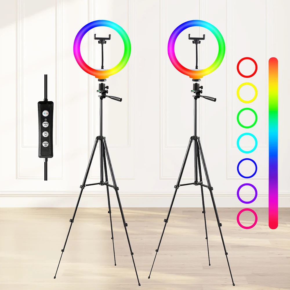 

ZOMEI 130cm 2 Tripod Lightweight with Phone Clip RGB Selfie Ring Light LED Fill Video Light Lamp Photo Studio For YouTube Live