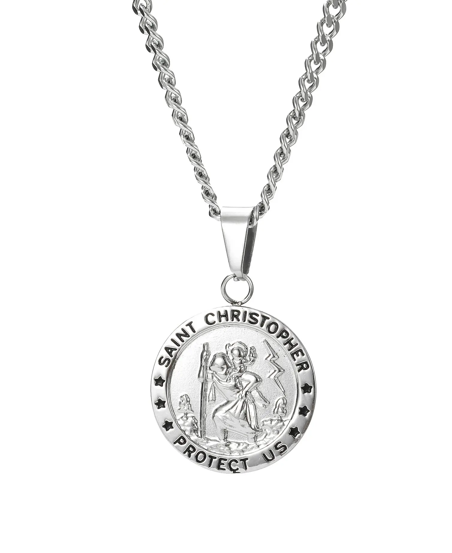 

Bobisty Penant Necklace Saint Christopher Necklace 3.5mm Stainless Steel Penant Necklace Curb Link Chain 22Inches