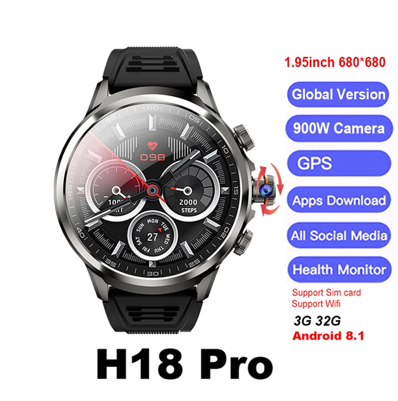 H18 PRO Smart Watch Men Women 4G Network 32G GPS WIFI APP Download Rotatable Camera Smart Watch 2025