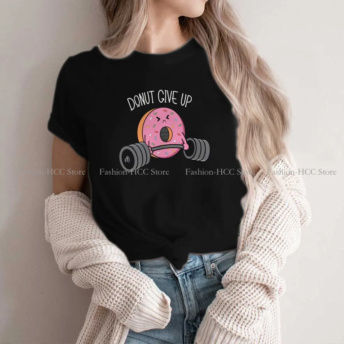 Crossfit Polyester TShirt for Women Cute Donut Weightlifting Humor Leisure Sweatshirts T Shirt Novelty