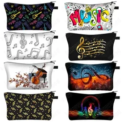 Musical Instrument Print Cosmetic Case Guitar Violin/Violoncello Makeup Storage Pouch Music Notes Beauty Bag Wash Napkin Bag