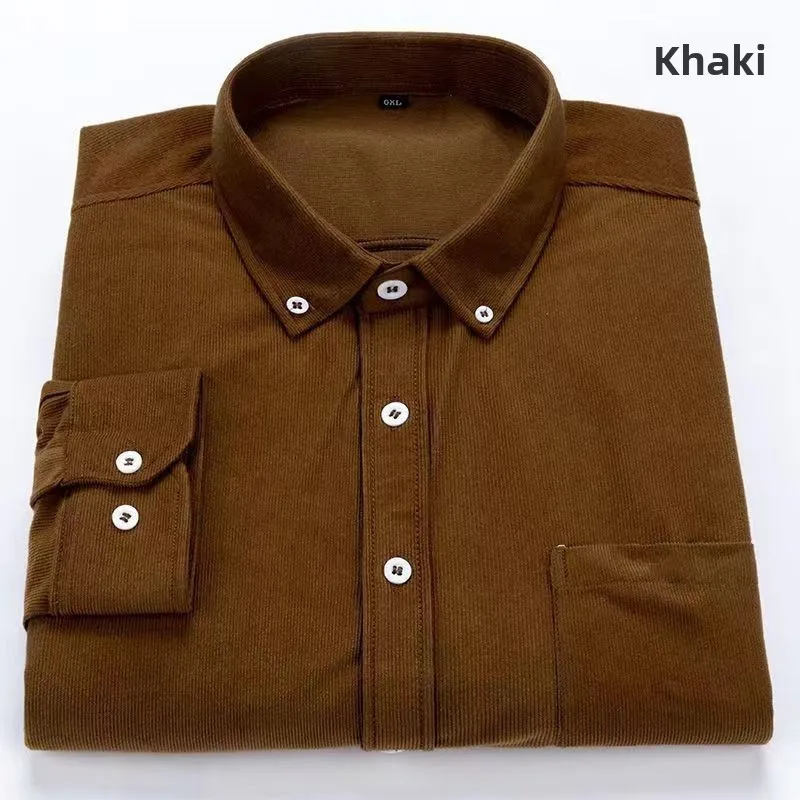 

Men's Corduroy Busin Casual irt Long Sve Outerwear Spring Autumn Pure Color Dad Casual irt Large Size All-Match